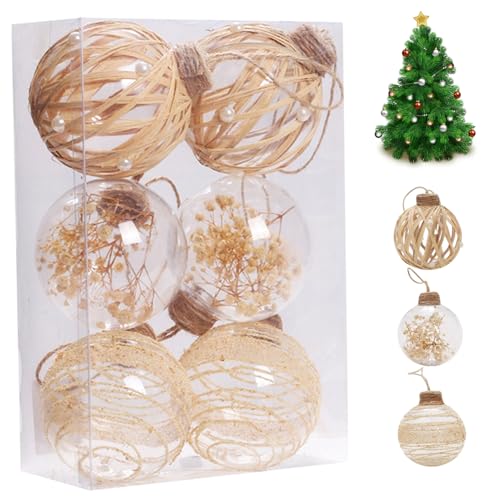 Boules de Noël en plastique transparent incassable style rustique x6 - 3