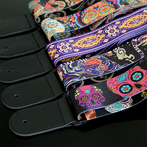 Sangles de guitare vintage à rayures et fleurs pour guitare électrique acoustique, tissu brodé avec extrémités en cuir… - Les Beatles, Paul McCartney, John Lennon, RIngo Starr, George Harrison Sangles de guitare vintage à rayures et fleurs pour guitare électrique acoustique, tissu brodé avec extrémités en cuir… – Image 5