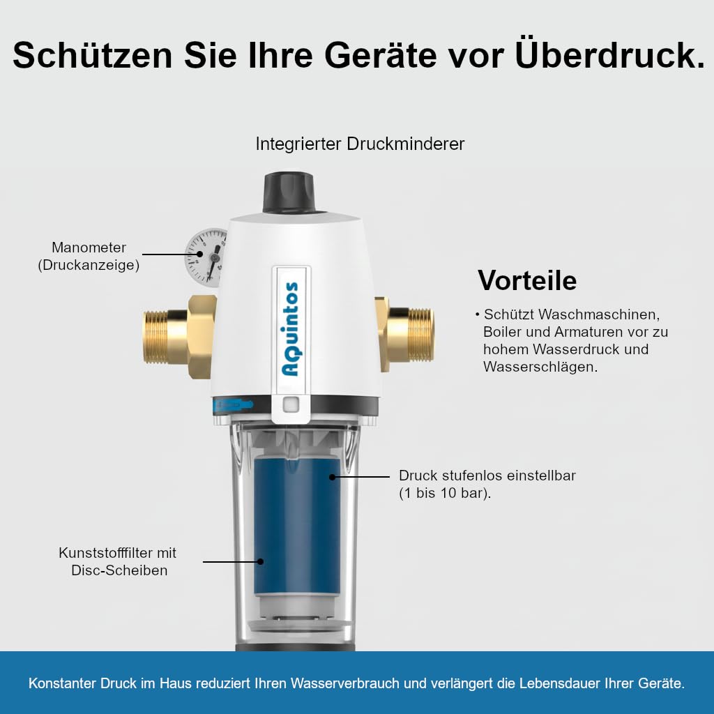 Vorfilter Rückspülfilter Hauswasserstation Aquintos RDX mit Druckminderer 1 Zoll / DN25 Hauswasserfilter - rückspülbar
