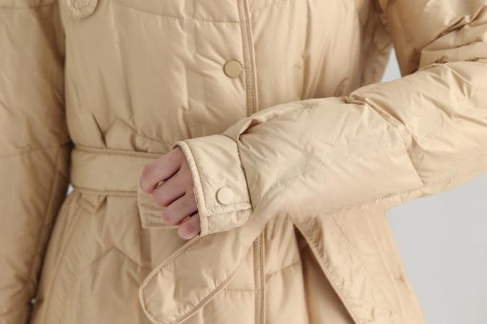 BrOleo Abrigo De Plumas con Capucha para Mujer Chaqueta Larga De Invierno,Chaqueta De Plumas Ligera con Cinturón Abrigo con Capucha Ropa De Abrigo Repelente Al Viento Regalos para Caminar Al Aire Li