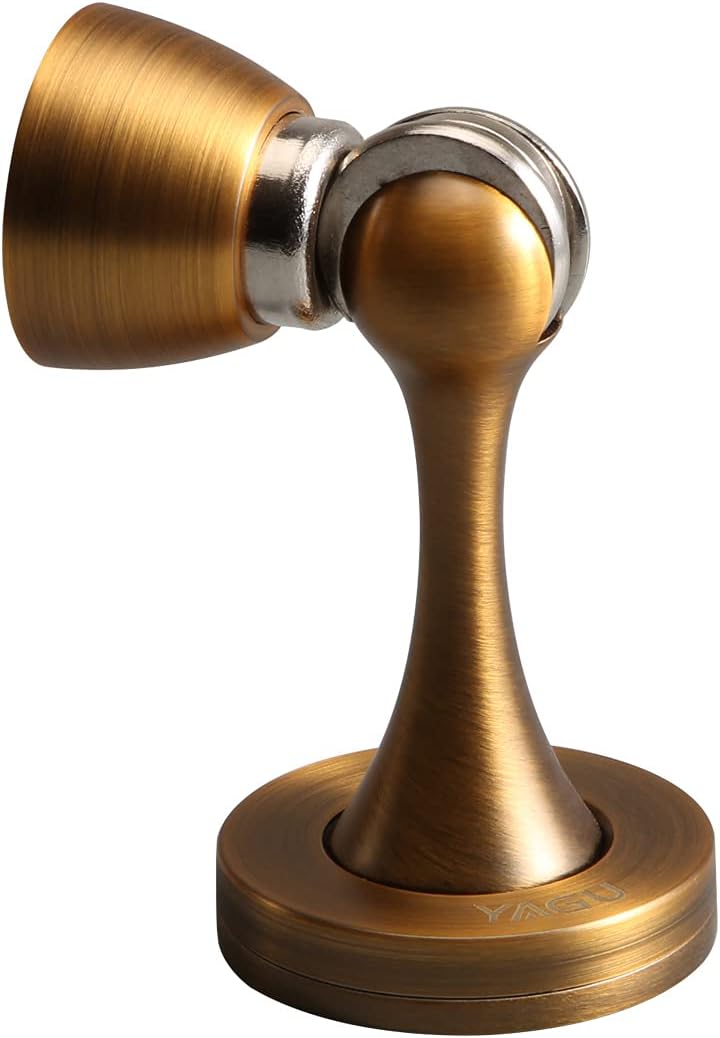 YAGUDoor Stopper 2 Pack Magnetic Door Stops, Zinc Alloy Antique Brass Door Catch Door Holder Wall Floor Mounted, Metal Soft-Catch Doorstop