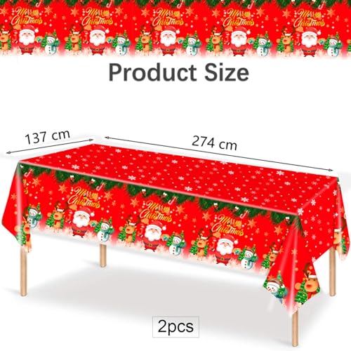 Mienocol 2PCS Large Red Xmas Tablecloth, 137 * 274cm Rectangle Plastic Table Cover for Christmas Party Winter Holiday Decorations - Image 2
