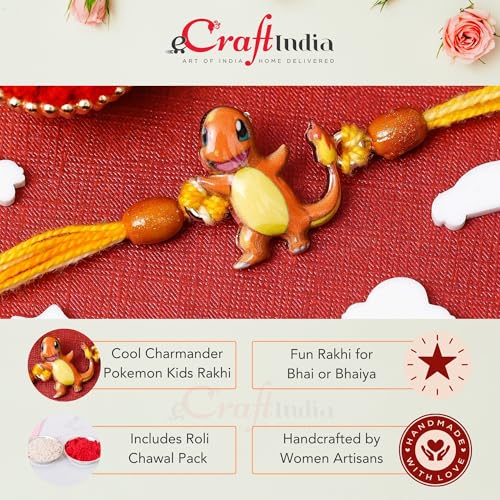 Image of eCraftIndia Cartoon Rakhi for Kids Brother | Raksha Bandhan Rakhi for Bhai Bhaiya | Best Bro Ever Fridge Magnet | Roli Chawal Pack