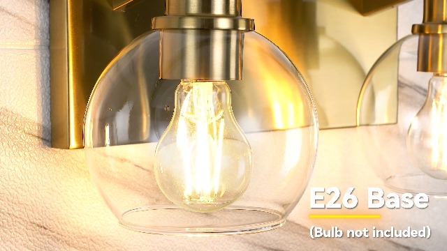 Image of Bathroom Light Fixtures, 2 Light Brushed Gold Vanity Light, Modern Wall Sconces with Clear Glass Globe Shade, Bathroom Wall Lights Over Mirror Kitchen Bedroom Hallway, VL195-GD-2