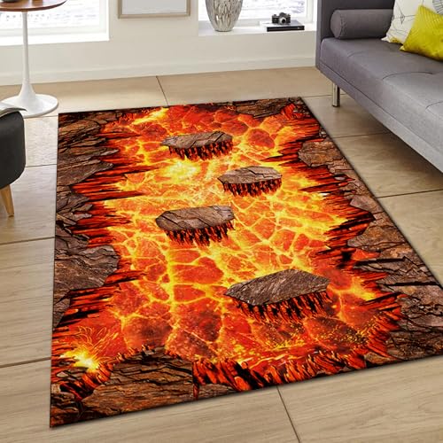 rugsjwaizj Lava Area Rugs 2x3ft,3D Visual Illusion Flame Living Room