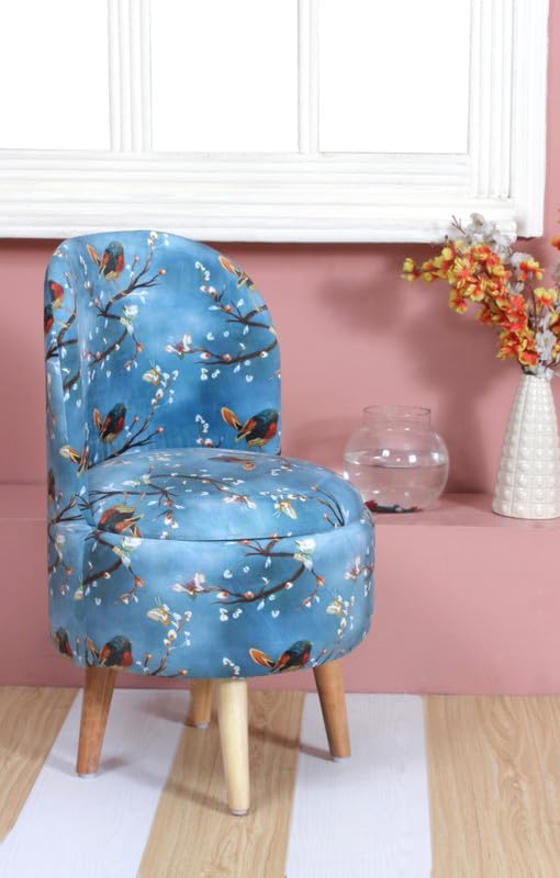 LB TRENDS Sitting Solutions for Home – Wooden Frame Round Ottoman Chair, Soft Cushion Pouffes, Stools Ideal for Living Room, Study & Makeup Table, 32 Inch Height, Chair, Red Bird Balmy Blue-image-11