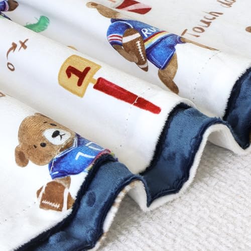 Image of BORITAR Baby Blanket with Football Pattern for Boys, Super Soft Nursery Minky Blanket with Lovely Bear Woodland Animal, Double Layer with Dotted Backing for Newborn Toddler Infant, 30 x 40 Inch