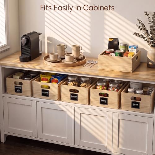 3 Pack Pantry Organizer Baskets, Wooden Crates with Built-in Handles, 8.5 x 11.5in Stackable Pantry Storage Bins, Wooden Storage Box for Pantry Cabinet Organization - image 5