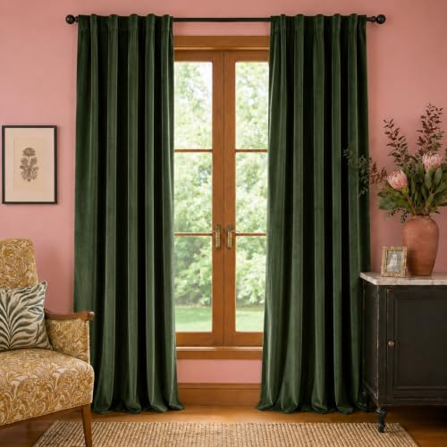 Image of Extra Long Moss Curtains Luxury Rod Pocket 52x120 Inch 2 Panels | Soft Velvet, Room Darkening, For Tall Windows & High Ceilings, Light Shifting Texture, Elegant Drape, Calm
