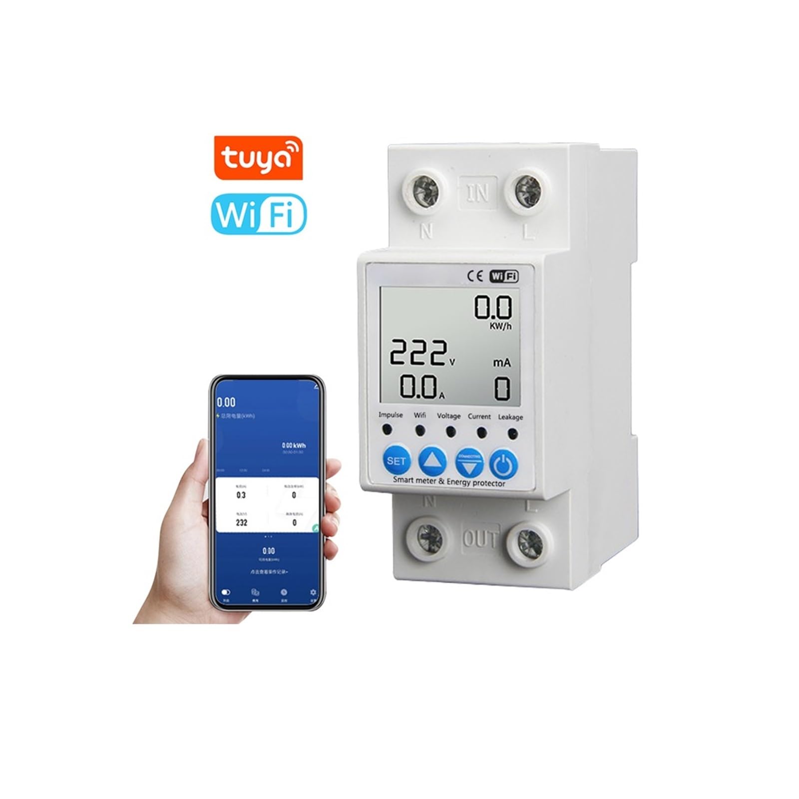 Interruptor De Protección contra Fugas Inteligente Tuya WiFi Monitoreo De Voltaje Actual Compatible con El Hogar For Control De Voz Monitoreo del Consumo de energía