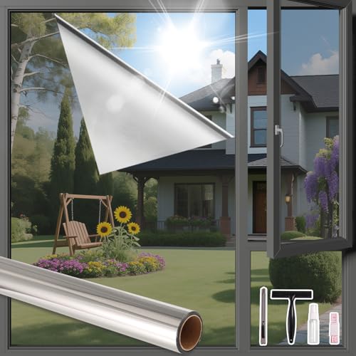 Finnez One Way Privacy Window Film Reflective Mirror Home Window Tint Film Heat Blocking No Glue...