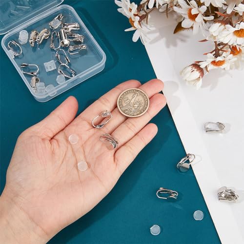 SOFPLATE 1 Box 20Pcs Clip-on Earring Converter Silver Clip on Earrings Converter Brass Round Flat Back Tray Earring Clips with Plastic Pads Non Pierced Earring Findings for jewellery Making Supplies D - Image 3