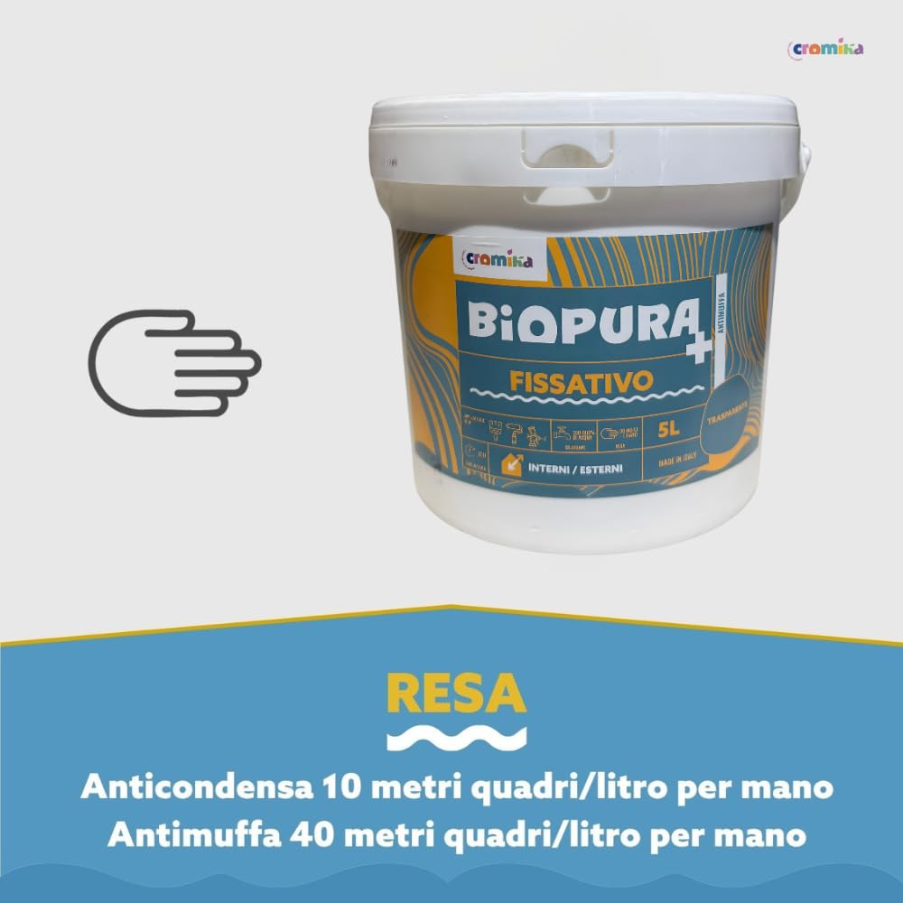 CROMIKA Biopura Fissativo Isolante Antimuffa Anticondensa Per Pittura Alta Concentrazione per Interni ed Esterni Trasparente Made in Italy (Trasparente, Litri 5)