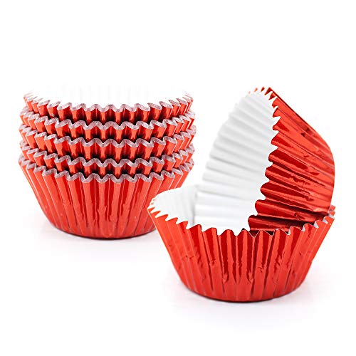 Image of Red Foil Cupcake Liners,GOLF 100 Pack Metallic Baking Cups Standard Size