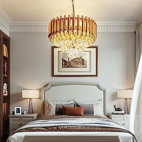 Image of DREAMY DESIGNS Chandelier Lights for Ceiling Gold 400MM 3-Tier K9 Crystal Chandeliers for Living Room with LED Warm White Ceiling Light for Hall Modern Jhumar Designer Bedroom and Dining Room