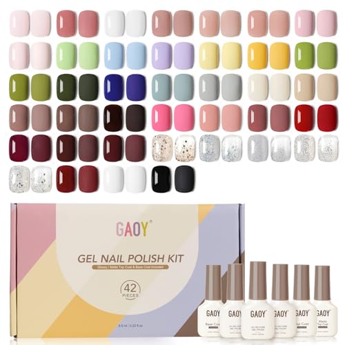 GAOY 42 Pcs Gel Nail Polish Kit, Brown Glitter Burgundy Red Color...