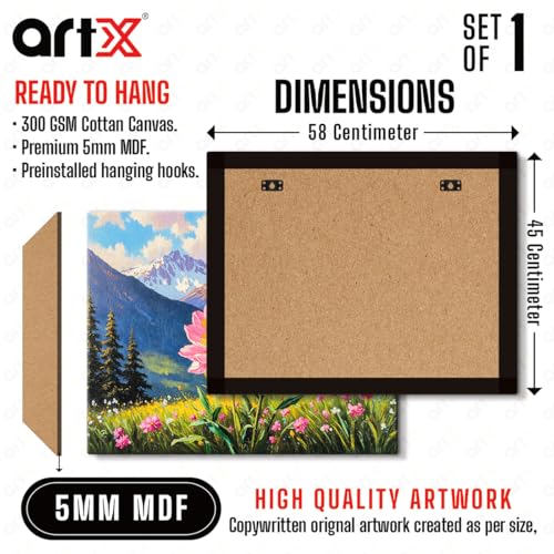 Image of ArtX Canvas Mountain Painting Vastu, Mountain Landscape Painting, Multicolor, Floral, Nature, 58.0 X 45.0 cm, Set of 1