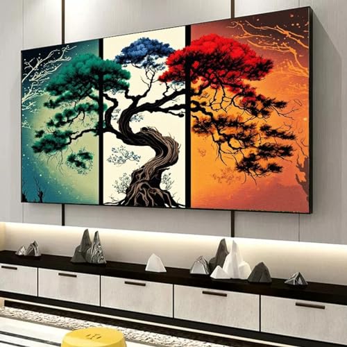 Décoration de chambre triptyque KEBIA affiches arbres tricolores 60x90