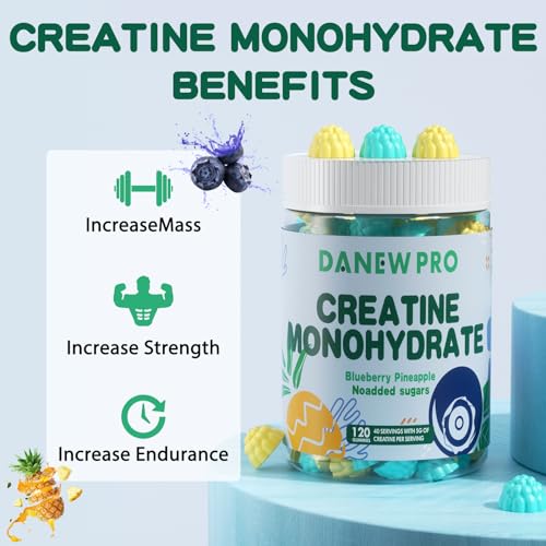creatine monohydrate gummies or men amp women creatine monohydrate for muscle strength muscle builder energy boost pre-workout supplement120 count-blueberry pineapple flavor