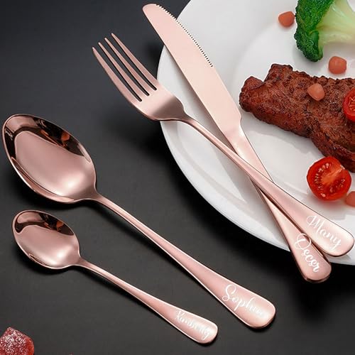 Personalisiertes graviertes Besteck, 1 Set von 4 Stück, Individuell Besteck mit Geschenkbox, Namensgabel/Messer/Löffel, Edelstahlbesteck (Stil 2)