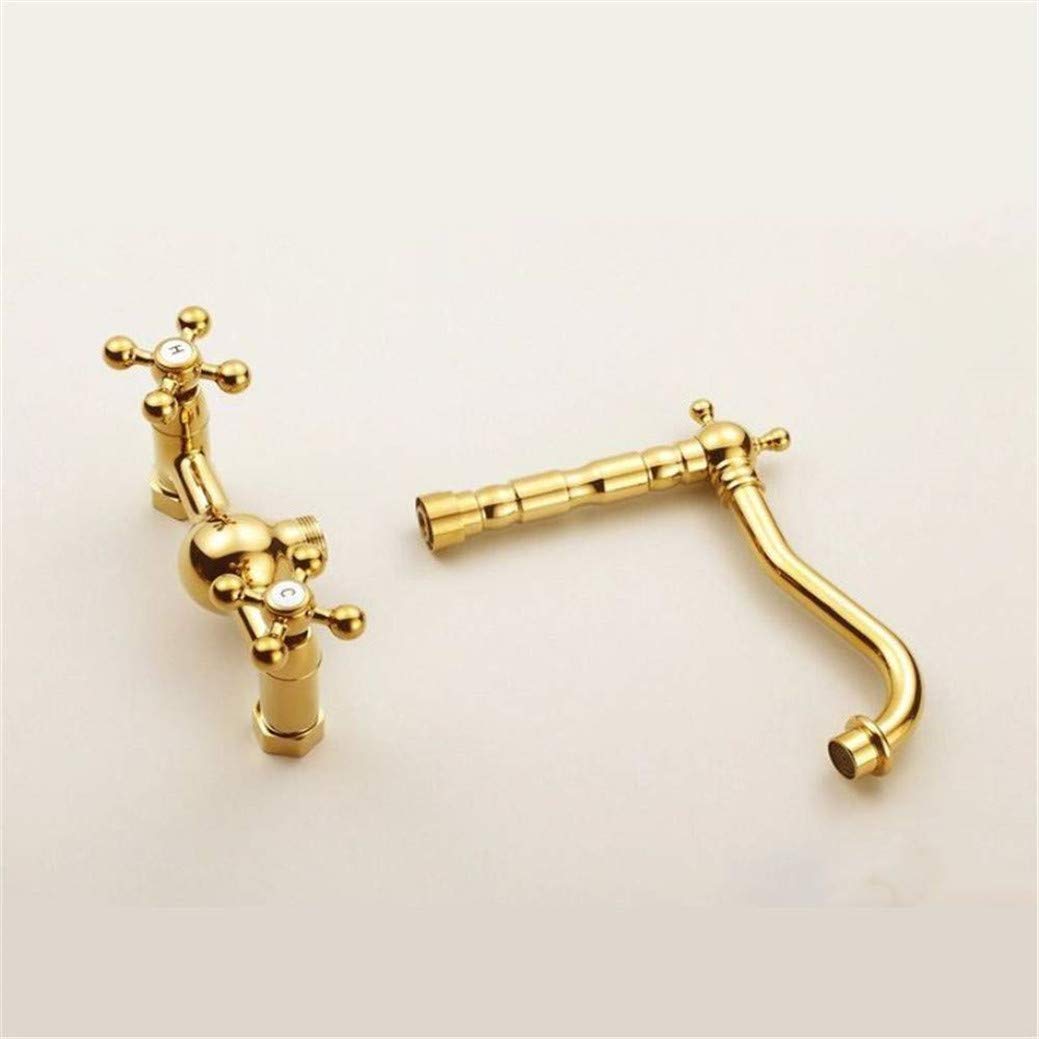 Grifo de cocina Grifos montados en la pared de latón dorado Giratorio de 360 grados para cocinas Grifo mezclador de fregadero de grúa con aireador Grifo de fregadero de cocina Torneira Cozin