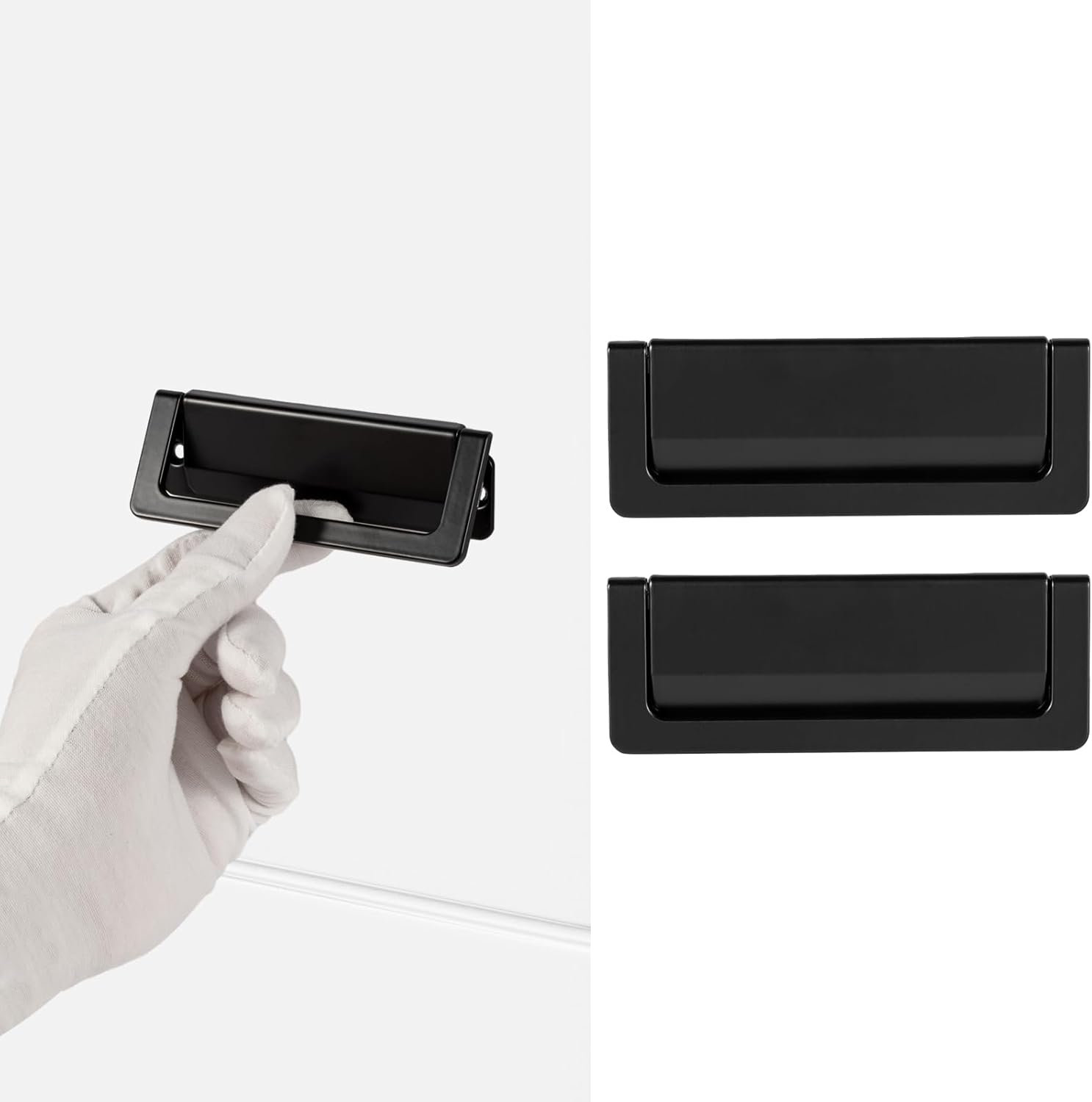 2pcs Zinc Alloy Flush Cabinet Drawer Handles, Hidden Concealed Furniture Pulls with Screws for Drawers, Cabinets, Closets & Wardrobes (Black, 3.78"/96MM Hole Cente)