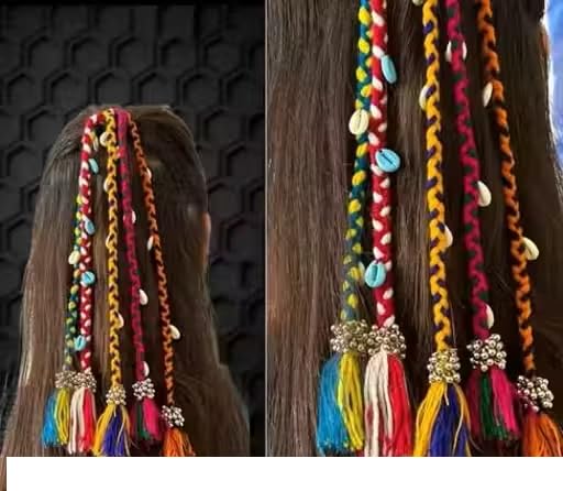 Navratri Look Hair Braids with Rubber Bands for Girl and Women, Hair Accessory for Everyday Style and Rainbow Color Braids Extensions Hair Color | Boho Chic Style (Multicolour)-image-12
