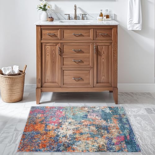 Soft Washable Abstract 2x3 Rugs - Living Room Bedroom Large Area Rug Indoor Farmhouse Stain Resistant Carpet Non-Slip Machine Washable Distressed Soft Room Decor 2x3 Colorful/Multi