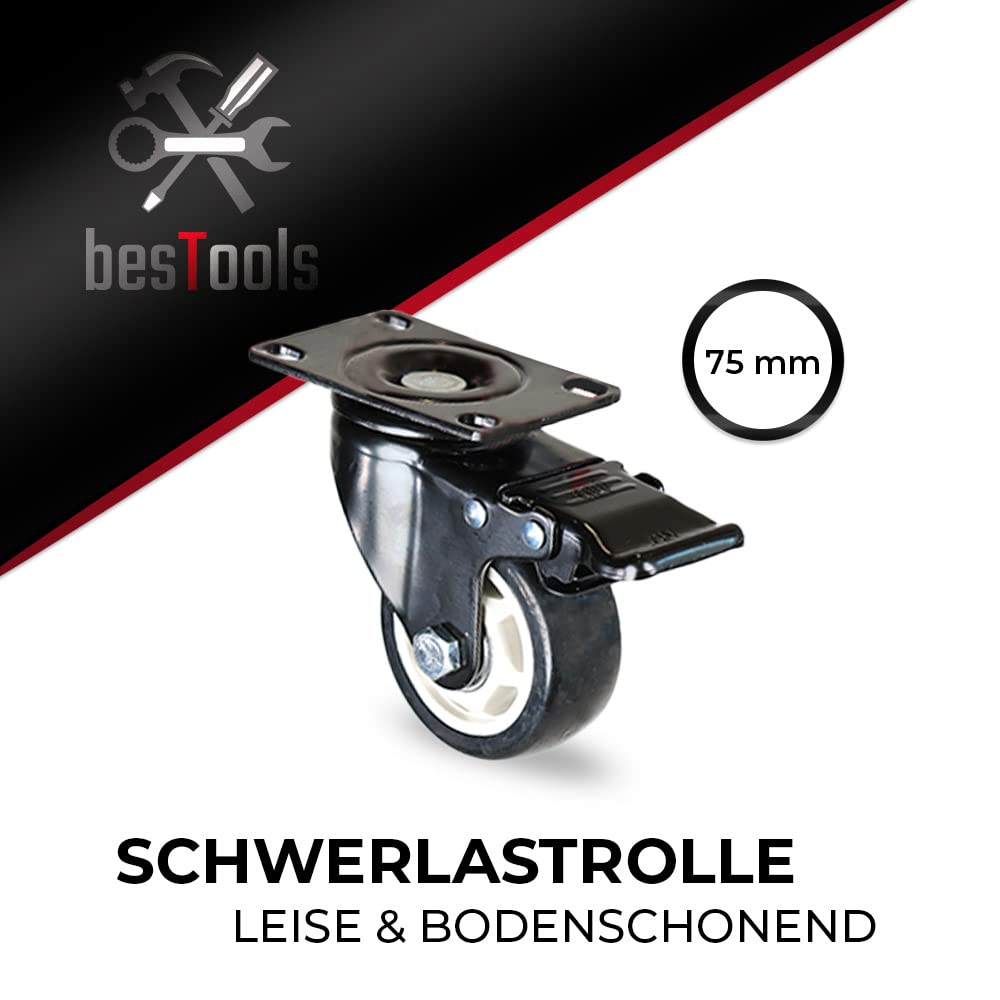 bestTools Heavy Duty Castors 75 mm Set of 4 Including Screws and Tools, black - Image 2