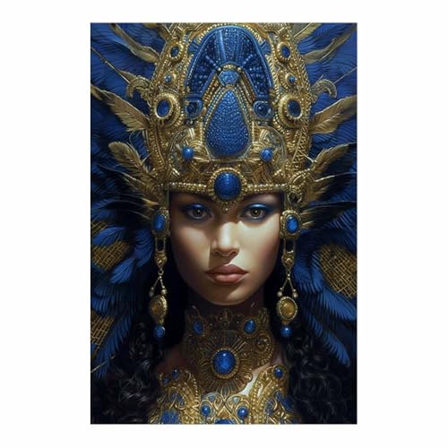 Portrait coiffe plumes bleu royal une toile Renaissance mysterieuse pour evader votre esprit