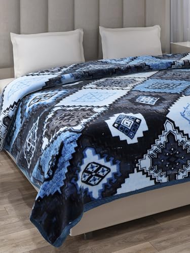 Image of Monte Carlo Unisex Denny PVC Double Bed No Reversible 1 Ply 600 GSM | 3 KG Heavy Winter Blanket (160 X 220) (220 X 240) (Blue)