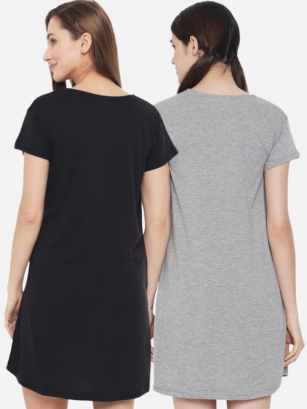 Image of Fflirtygo Women's Cotton Nighty | Printed Knee Length Nighty | Short Sleeve Nighty | Short Nightdress | Long T-Shirt | Regular Fit Night Gown | Nightwear | Sleepwear & Casual Wear Nighty