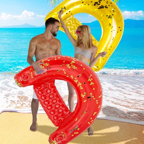 Image of POZA Inflatable Pool Float Chair - Luxurious Lounger Filled with Sparkle Confetti, 2 Built in Cup Holders & Handles, Water Floating Chair for Beach, Lake & Swimming Pool - 48 x 38 Inch