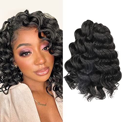 Ocean Wave Crochet Hair 7 Packs 12 Inch Black Deep Wave Curly Braids Synthetic Twist Crochet Braiding Hair Extensions