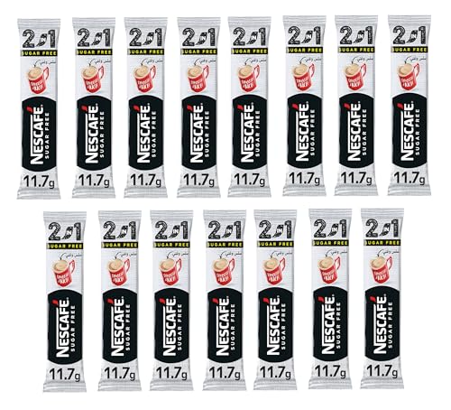 Nescafe 2 In 1 Sugar Free Coffee Sachets | Nescafe Instant Coffee Premix | Sugar Free 2 in 1 Coffee Sachets | (15 x 11.7g)