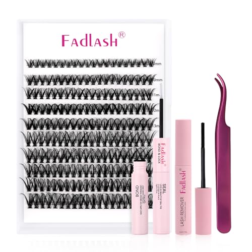 FADLASH Kit di Estensione Ciglia 200pcs 40D Ciglia Finte Cluster, Bond and Seal, Rimuovi Ciglia, Pinzette per Ciglia DIY Extension per Ciglia Set