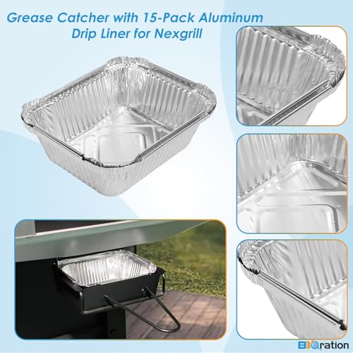 Image of Universal Grease Pan for Nexgrill 720-0830X 720-0830H 720-0888 720-0888S 720-0896B 720-0896 Cuisinart CGG-7400, Grease Catcher with 15-Pack Aluminum Drip Liner for Nexgrill Replacement Parts