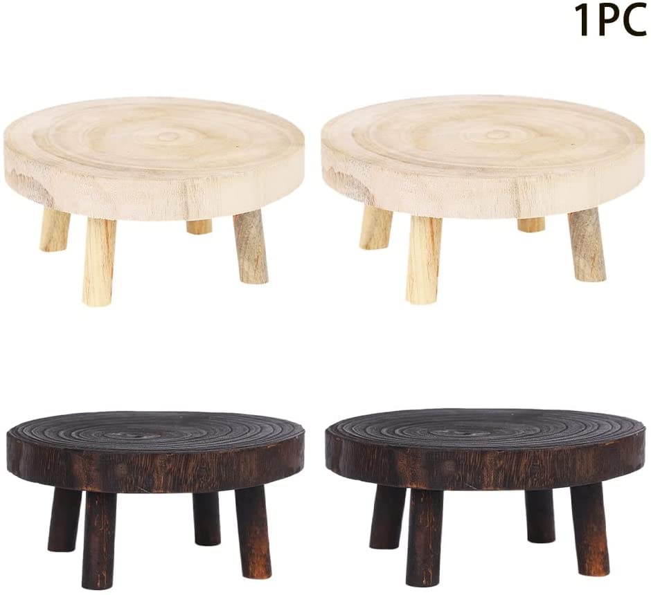 Tabouret bas rond en bois marron et repose-pieds stable - 8