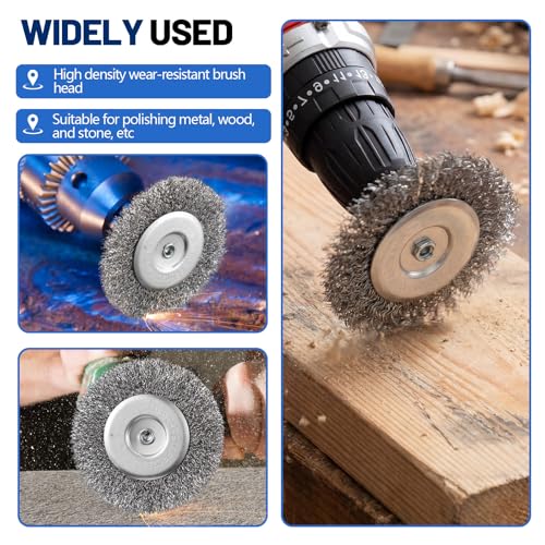Image of Moxweyeni 20 Pcs 4 Inch Stainless Steel Wire Wheel Brushes for Drill Bits | with 1 /4 Inch Hex Shank and 0.0118 inch Carbon Steel Wire, Fits Power Operated Grinders Rust Removal, Clean Paint and Corrosion