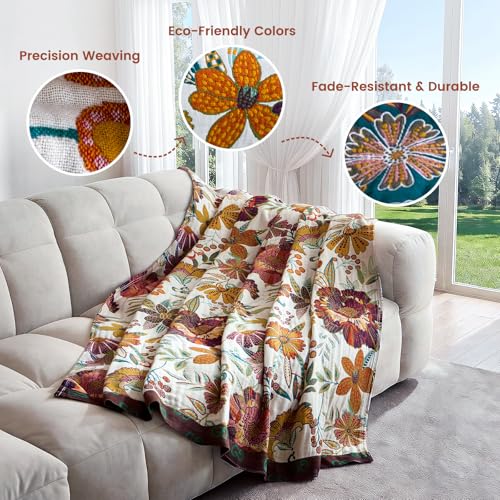 Image of MSGKV Fall Throw Blanket 60 inchx80 inch 100% Cotton Woven Muslin for Couch & Bed