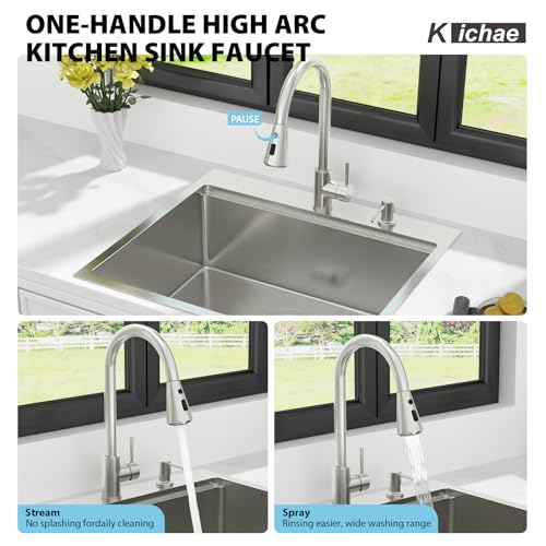 Image of Kichae 25 Drop In Kitchen Sink with Faucet Combo - Workstation Kitchen Sinks 25 x 22 Inch Workstation Sink Topmount Overmount Single Bowl Handmade Basin All Accessories Included