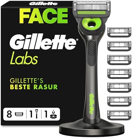 Gillette Labs Rasierer Herren, Nassrasierer, Metall, Schwarz | Herrenrasierer mit Reinigungselement für Eine Glatte Rasur, Inkl. 1 Handstück, 8 Rasierklingen Und Magnetischer Dock
