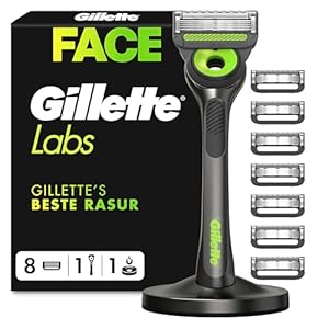 Gillette Labs Rasierer Herren mit Reinigungs-Element, Nassrasierer Männer — Inkl. 1 Handstück, 8 Ersatzklingen und Magnetischer Dock — Edelstahl, Schwarz