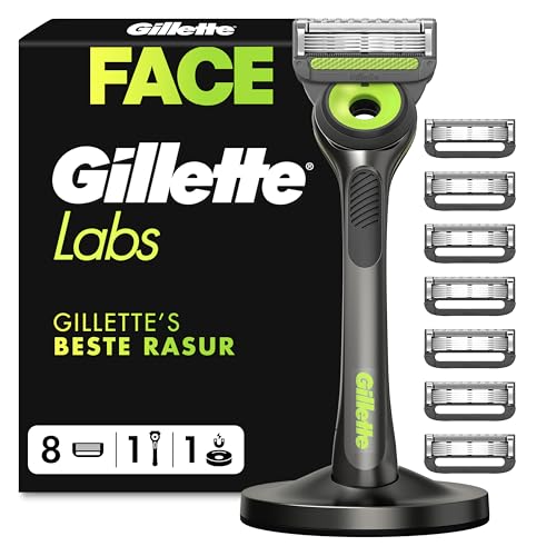 Gillette Labs Rasierer für Männer mit Reinigungs-Element, Herren Nassrasierer — Inkl. 1 Handstück, 8 Ersatzklingen und Magnetischer Dock