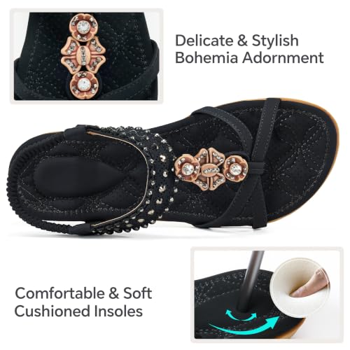 Alicegana Dressy Womens Sandals Summer: Comfortable Jeweled Bohemian Flats Sandals Women for Vacation & Wedding - Casual Walking Woman Shoes with Elastic Ankle Strap by Alicegana - Used condition - Image 3