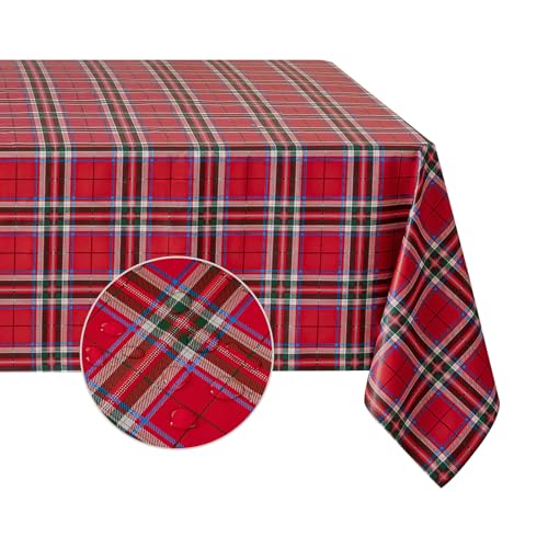 Romanstile Christmas Plaid Vinyl Tablecloth, Square 54 x 54, Red