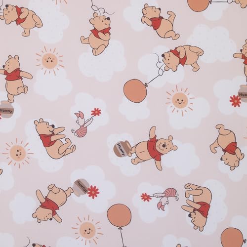 Image of NoJo Disney Winnie The Pooh Tan, Red, and White Piglet, Balloons, and Hunny Pots Super Soft Nursery Fitted Crib Sheet