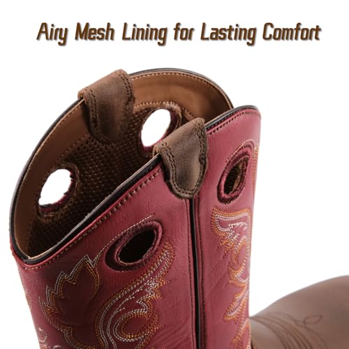 Image of SUREWAY Western Boots For Men - Mens Square Toe Cowboy Boot, Oil /Slip Resistant, Durable Fashionable Classic Pull on 10 Inch Mid-Calf Wellington Boots