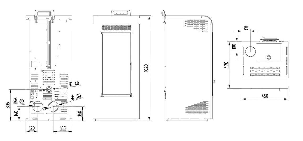 Stufa a Pellet Ventilata Giulia 10 Bordeaux 10,26 KW 4 STelle 100 m2 riscaldabili (Stufa + Telecomando)