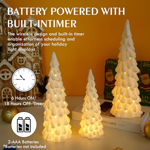 3 Pcs White Ceramic Christmas Trees with Lights, Table Top Christmas Decor - image 4